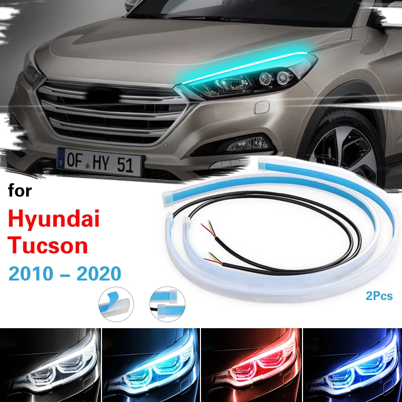 For Hyundai Tucson 2010-2020 LED DRL Car Daytime Running Light Flexible Waterproof Strip Auto Headlights Turn Signal Lights 12V