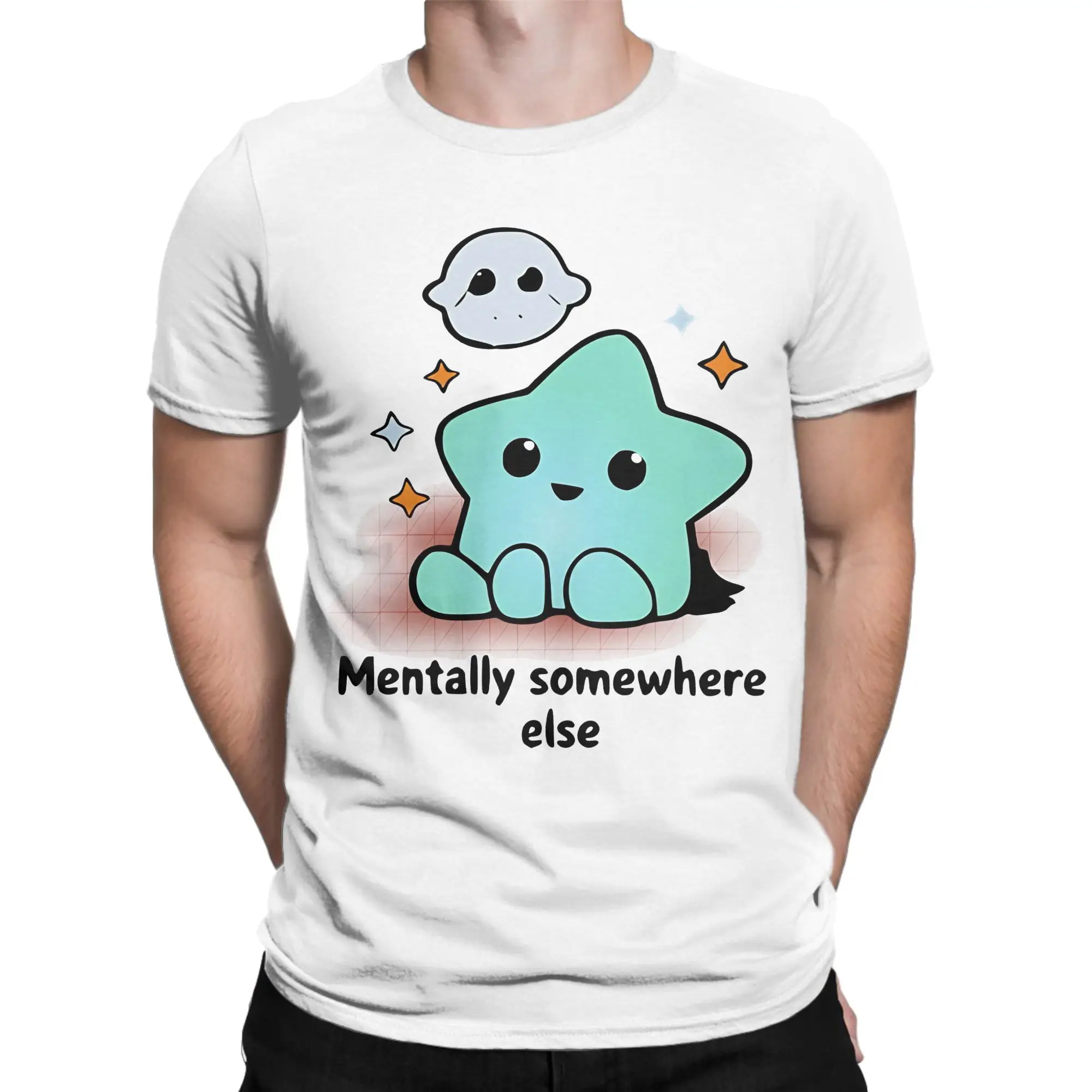 Oversized T Shirt Mentally Somewhere Else Cute Star Meme  Dissociation Sticker  100% Cotton T-Shirts Lumalee for Men Summer Tops