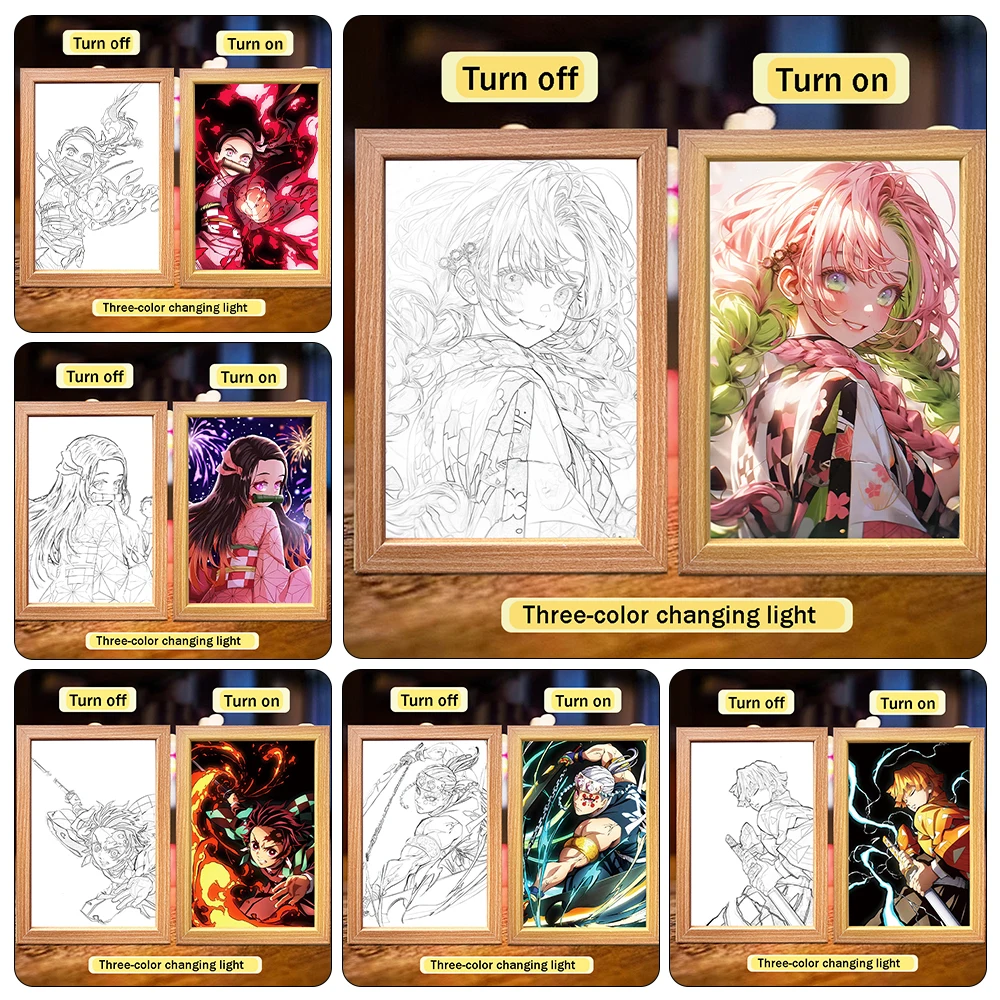 

Demon Slayer Kimetsu No Yaiba Tanjiro Nezuko аниме персонаж светодиодный светильник фоторамка подарок для фанатов на день рождения