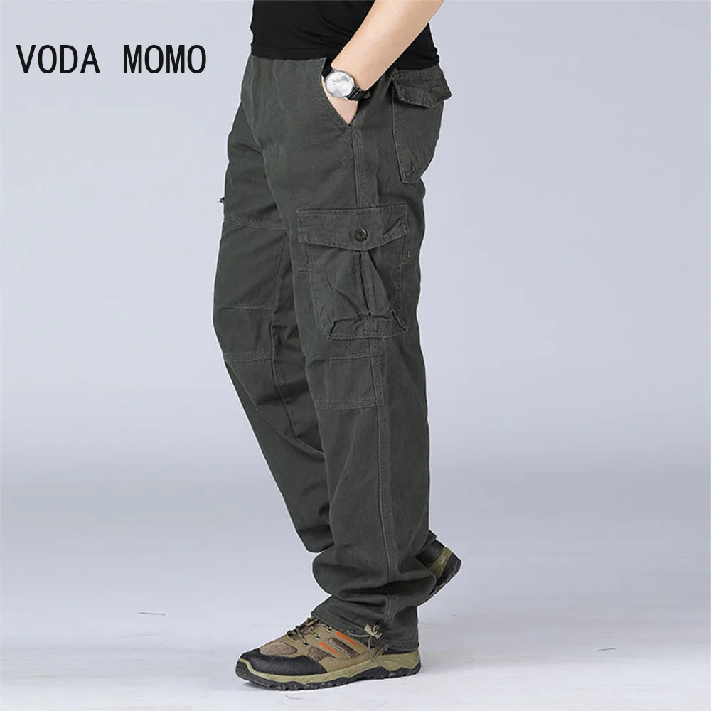 

Men Multi-pocket Cargo Pants Zipper Pure Cotton Straight Leg Pants Loose Casual Solid Color Construction cargo pants men