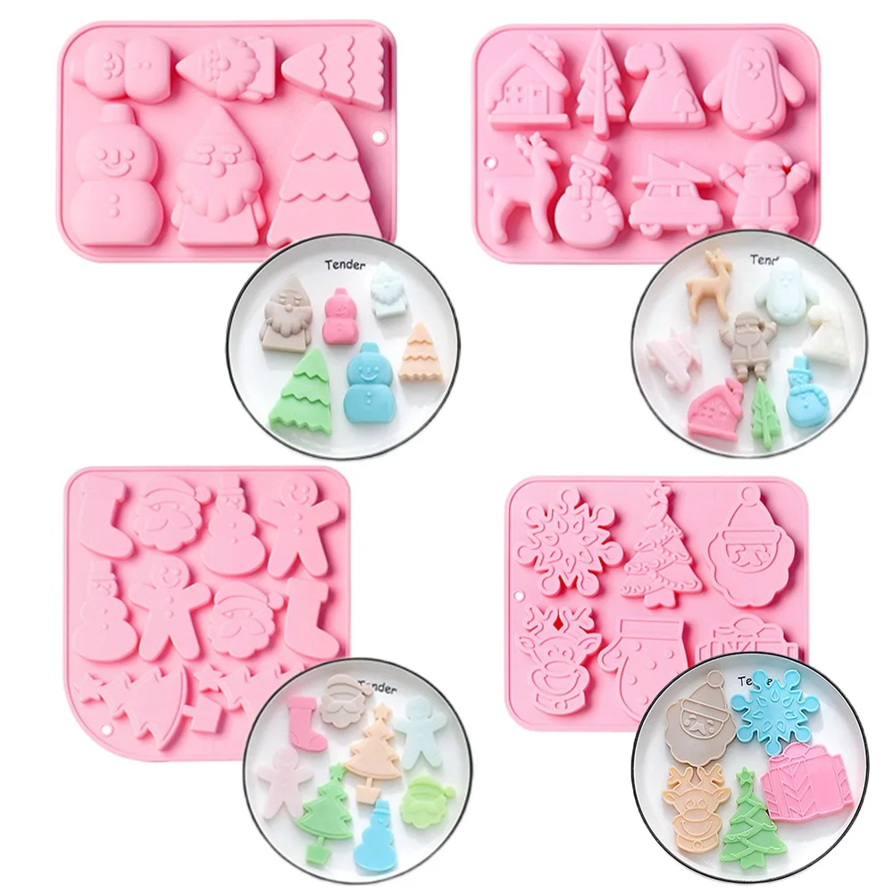 6/8 Cell Christmas Tree Snowman Silicone Mold Deer Chocolate Cake Mold Holiday Decoration Kitchen Baking Tools Manual Soap Mould