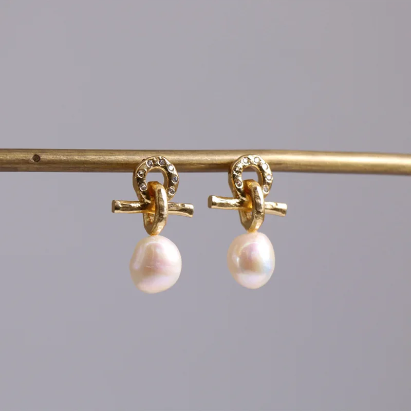 

Women gold plated nutural real freshwater pearl earrings drop