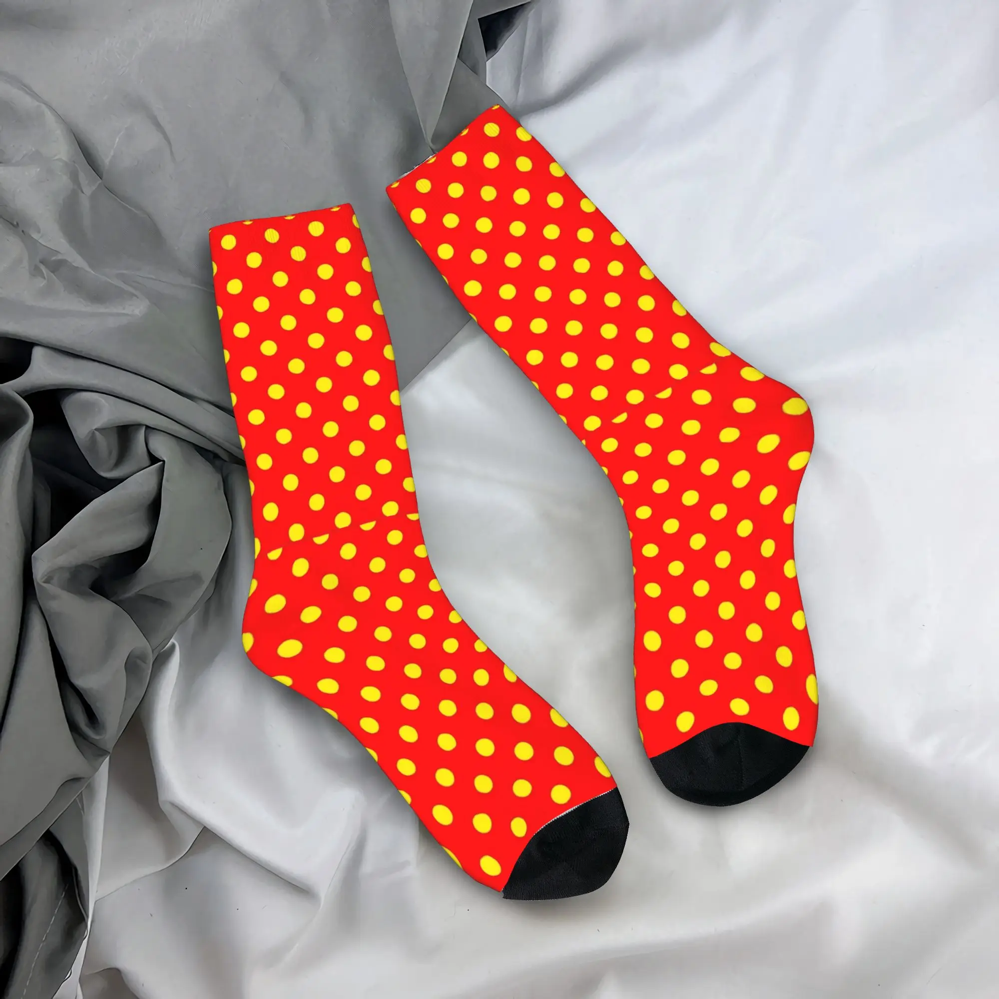 Yellow On Red Polka Dots Stockings  Fashion Socks Adults Men Quality Socks Spring Outdoor Sports Graphic Anti Skid Socks