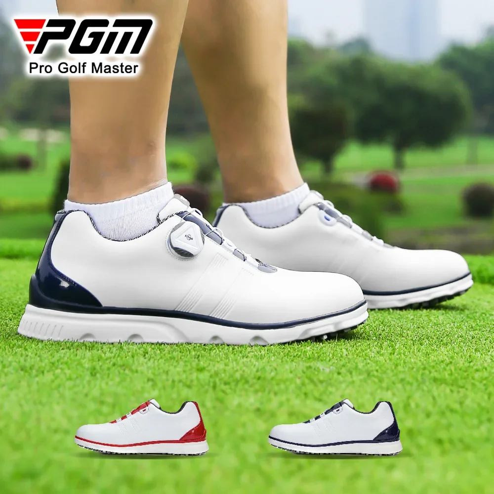 PGM Golf Sho es sepatu pria antiair tali Putar sepatu Golf Sneakers kancing antiselip