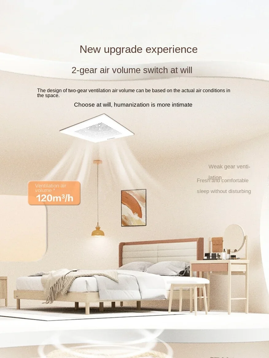 Strong exhaust fan for bathroom, silent ventilation fan, level 1 energy efficiency, level 2, thin ceiling ventilation