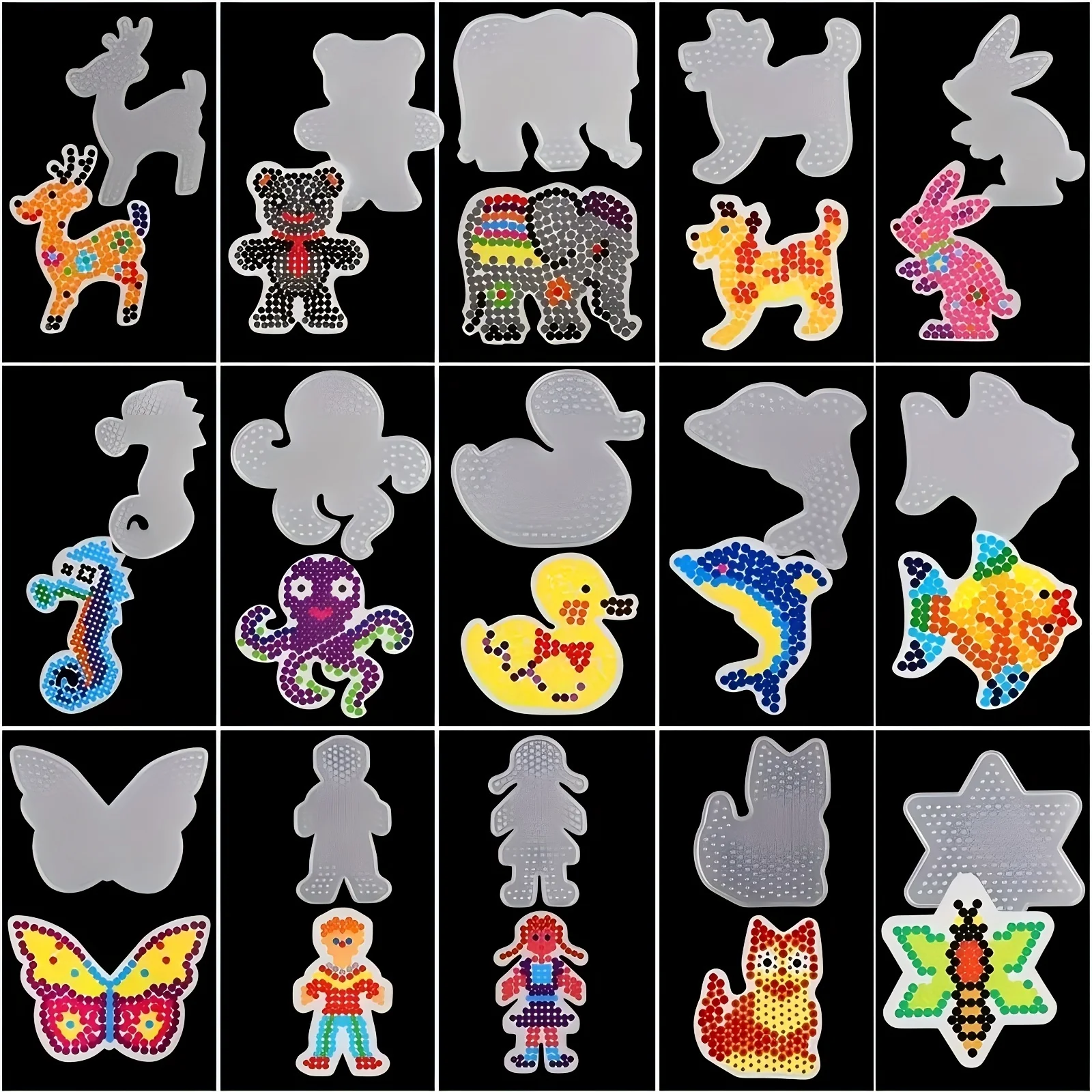15pcs Cute Animal Series Melted Bead Board-5mm Perler Hama Beads Pegboards DIY Crafts Gift- Including  15 Colorful Cards