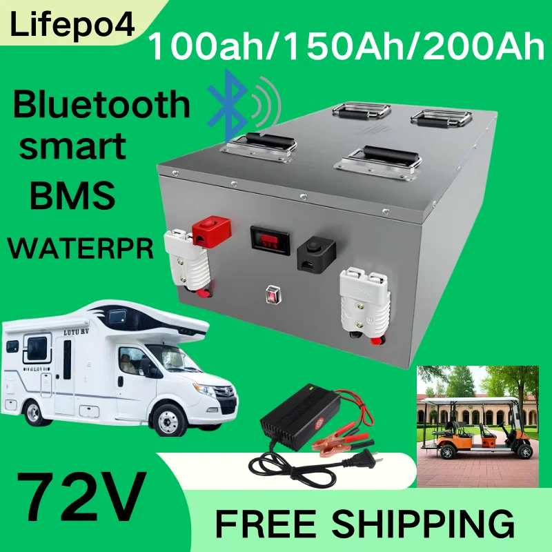 

72V 100Ah 150Ah 200AH LifePo4 литиевая батарея, тележка для гольфа, поддержка Bluetooth электромобиля + зарядное устройство