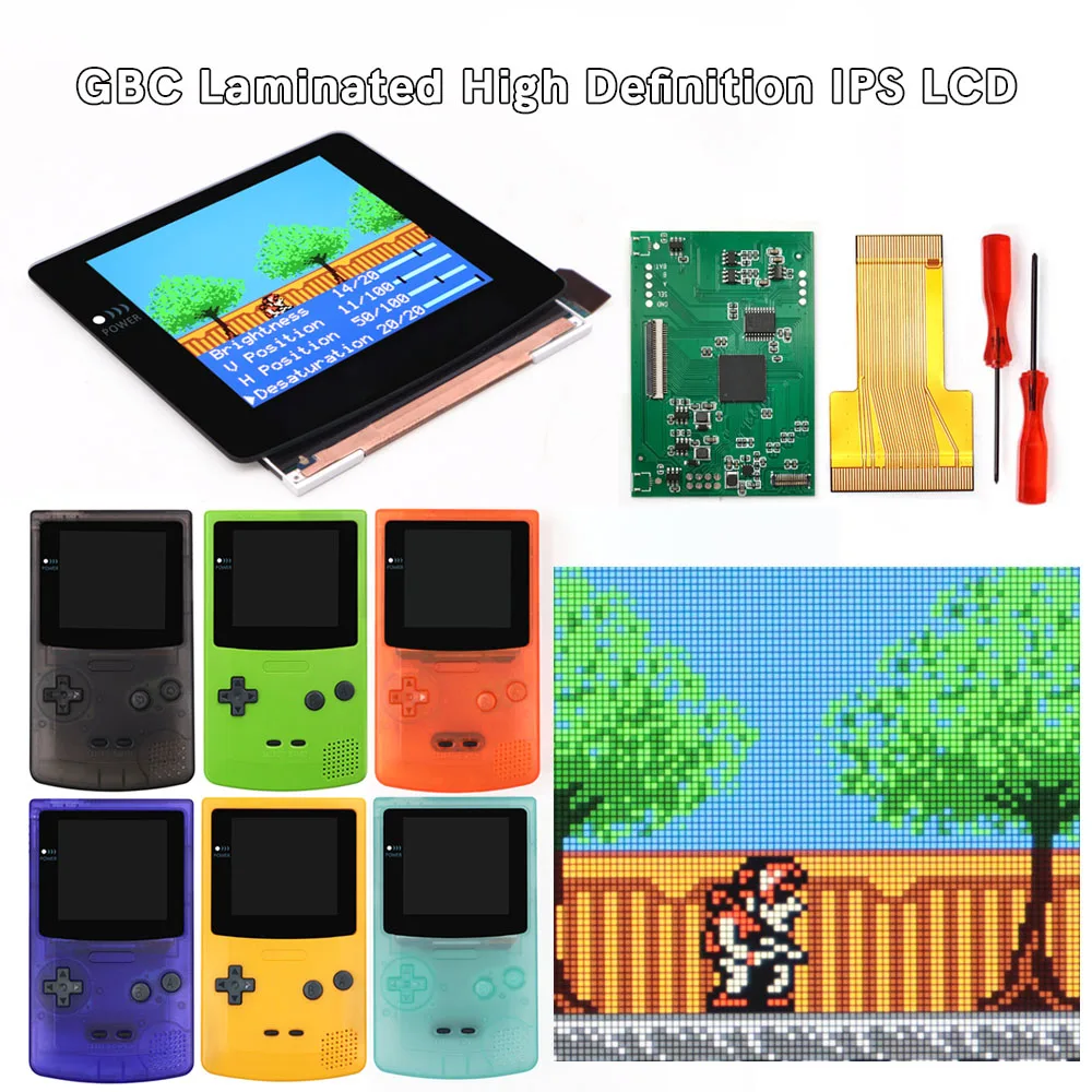 HISPEEDIDO 2024 3.1 inch Desaturation GBC IPS Q5 Backlight Screen Kits W/Pre-cut Shell For GameBoy Color GBC NO NEED Soldering