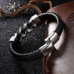 Vintage Creative Twist Hand-woven Cowhide Titanium Steel Men's Bracelet Stainless Steel Fashion Jewelry Gifts