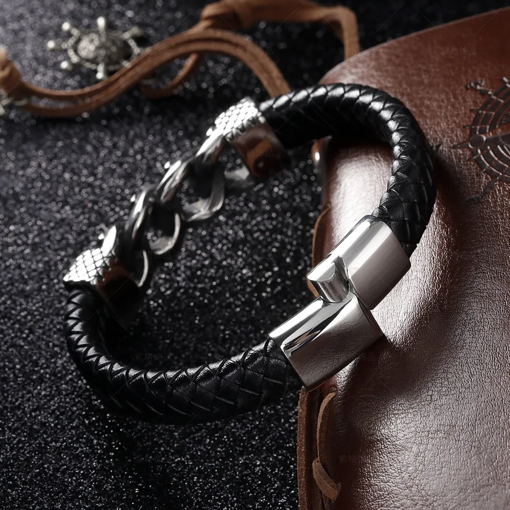 Vintage Creative Twist Hand-woven Cowhide Titanium Steel Men's Bracelet Stainless Steel Fashion Jewelry Gifts