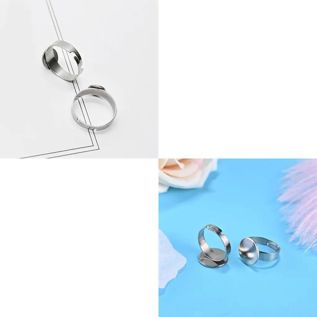 Pack of 10 Adjustable Finger Rings Bases Adjustable Stainless Steel Rings Supports Holder For Custom Jewelry Art