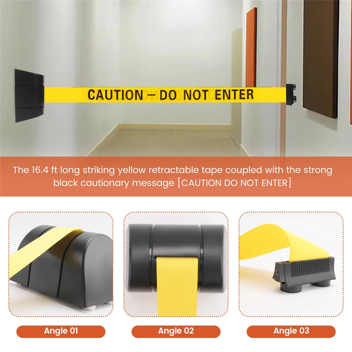 ABFKL 16.4 Ft Magnetic Wall Mount Retractable Belt Barrier, Crowd Control Wall Barrier Fixed Safety Belt with ABS Case