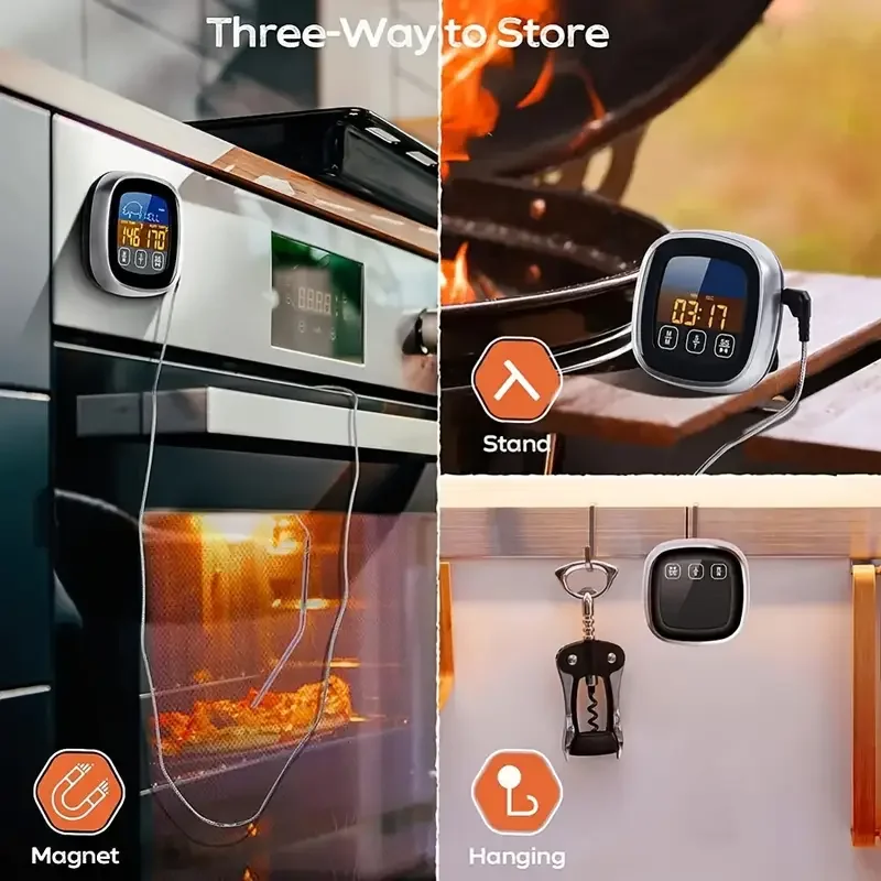 1-teiliges digitales Fleischthermometer mit zwei Monitoren und großem Touchscreen, ideal für Familien- und professionelle Küchen.