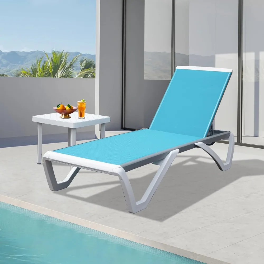 

Outdoor Chaise Lounge Chair, Aluminum Patio Lounge Chair with 5 Position Adjustable Backrest and Side Table, Customized