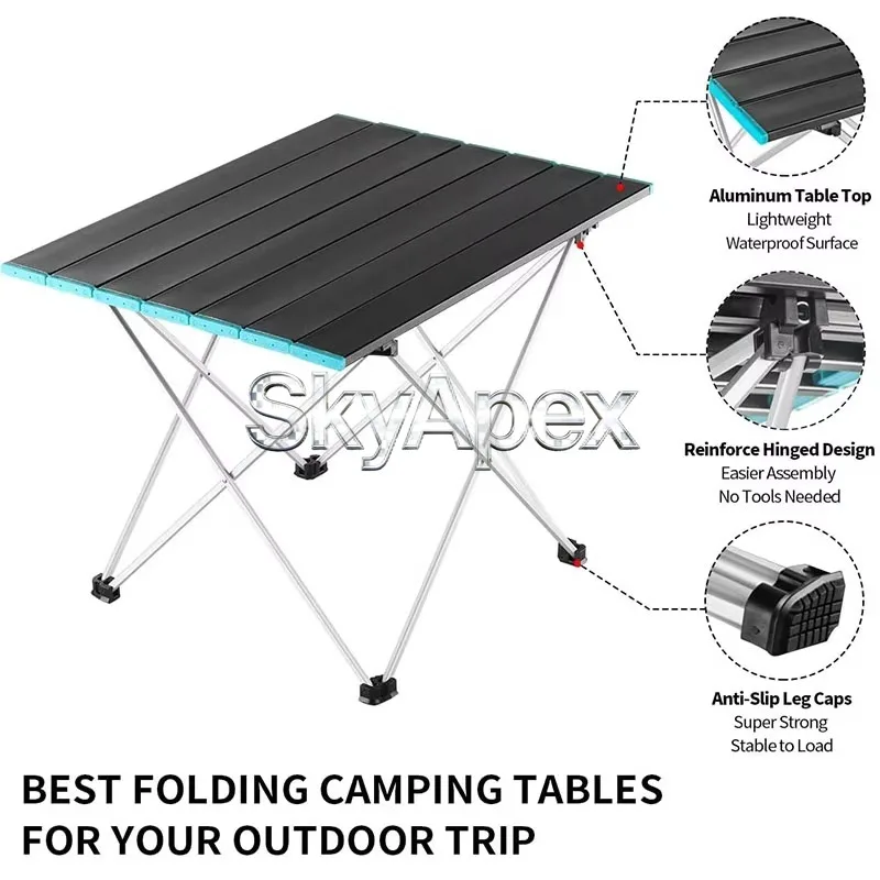 Mesa de camping de alta calidad, diseño plegable y portátil, ideal para picnics, reuniones en el jardín, actividades al aire libre y senderismo. Accesorio de camping compacto y práctico.