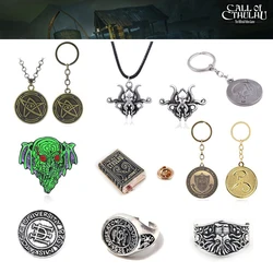 Cthulhu Mythos Necronomicon Star Elder Sign Amulet Keychain Miskatonic University Pendant Key Chain for Women Men Keyring Gift