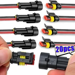 20/10pcs Waterproof Automotive Male Female Electrical Connectors Plug 2-Pin Way with Wire for Car Motorcycle Scooter Marine