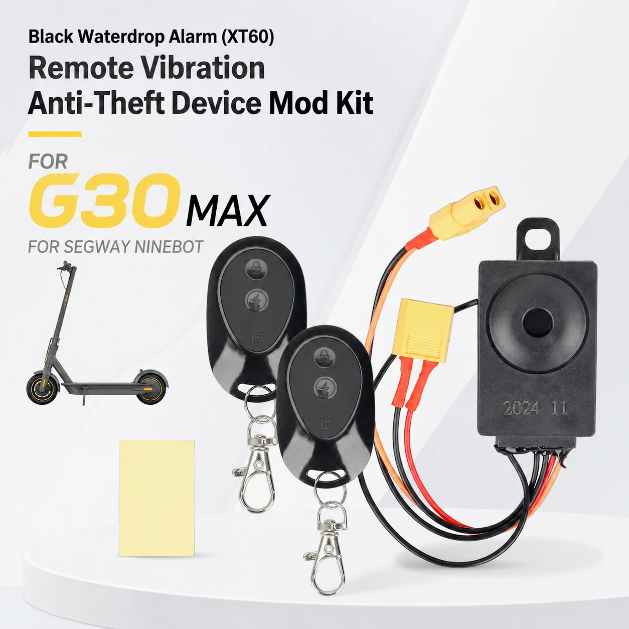 Black Waterdrop Alarm (XT60) Remote Vibration Anti-Theft Device Mod Kit for Segway Ninebot G30 Max