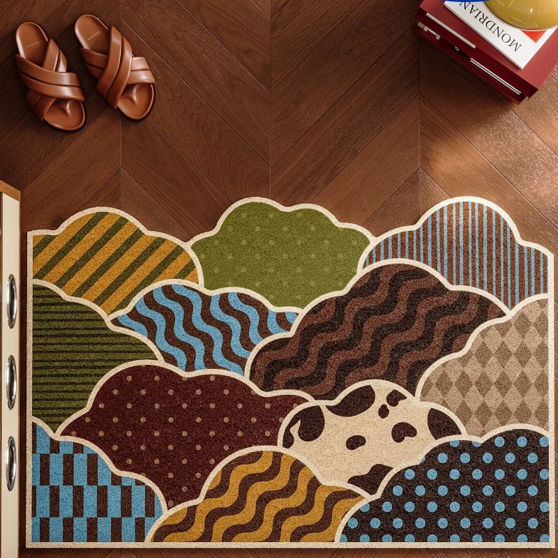 Retro Cloud Spliced PVC Wire Loop Doormat Anti-slip Cuttable Washable Dirt Catcher Entrance Rug Indoor Entryway Floor Mat