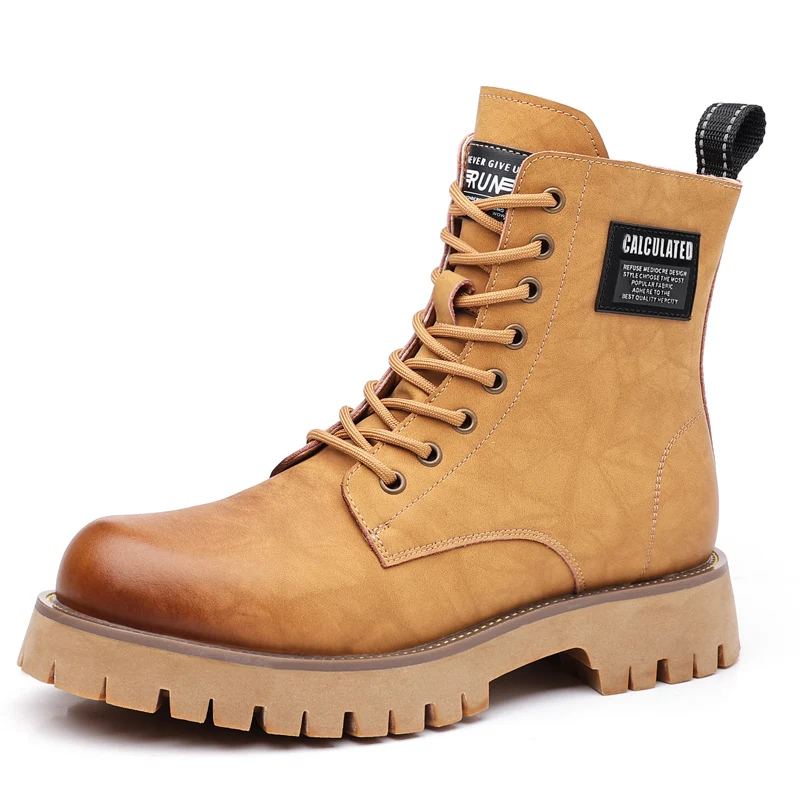 

2025 New Men's Big Yellow Boots Durable Anti - Skid Sole High - Top Chunky Sole Winter Fleece Lined British Work Boots Motorcycl