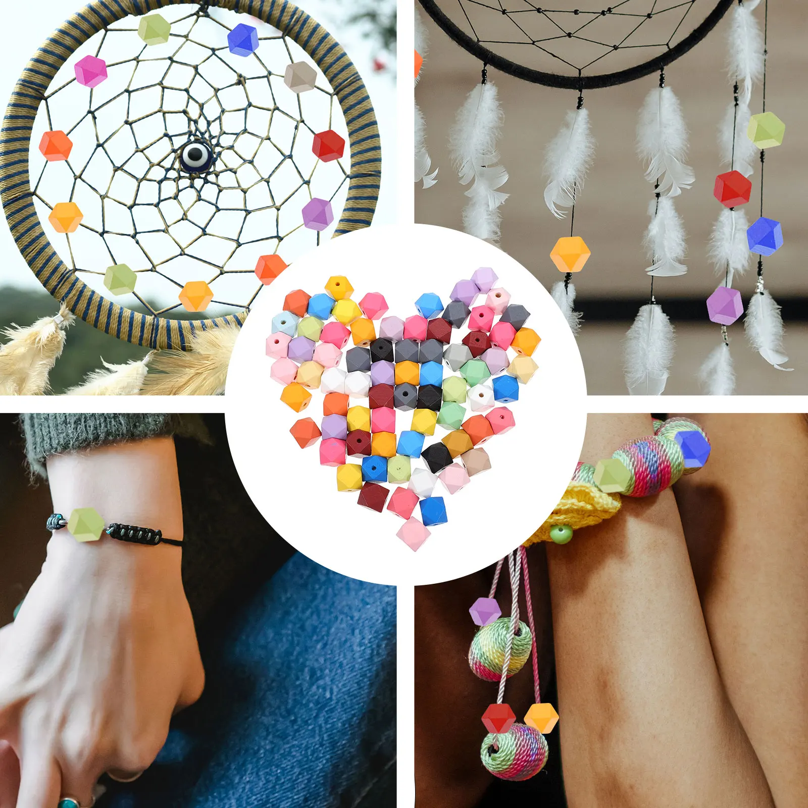 

70pcs Wooden For Diy Bracelet Colorful Craft Making Decorative Accessories Octagonal Loose Beads Jewelry Diy Bead Charms