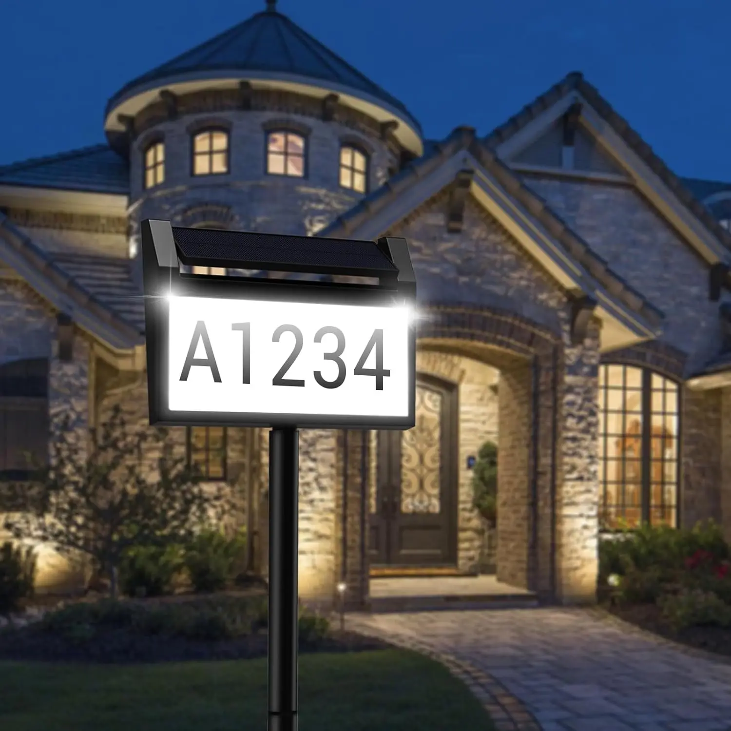 

Solar Powered Address Sign House Numbers Waterproof, 3Color Lighting Mode LED Illuminated Address Plaque, Outdoor Address Number