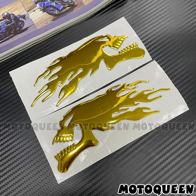 3D Flame Skull Head Vintage Motorcycle Car Styling Label Emblem Gas Fuel Tank Pad Helmet Decor Decals Stickers For Harley BMW 3
