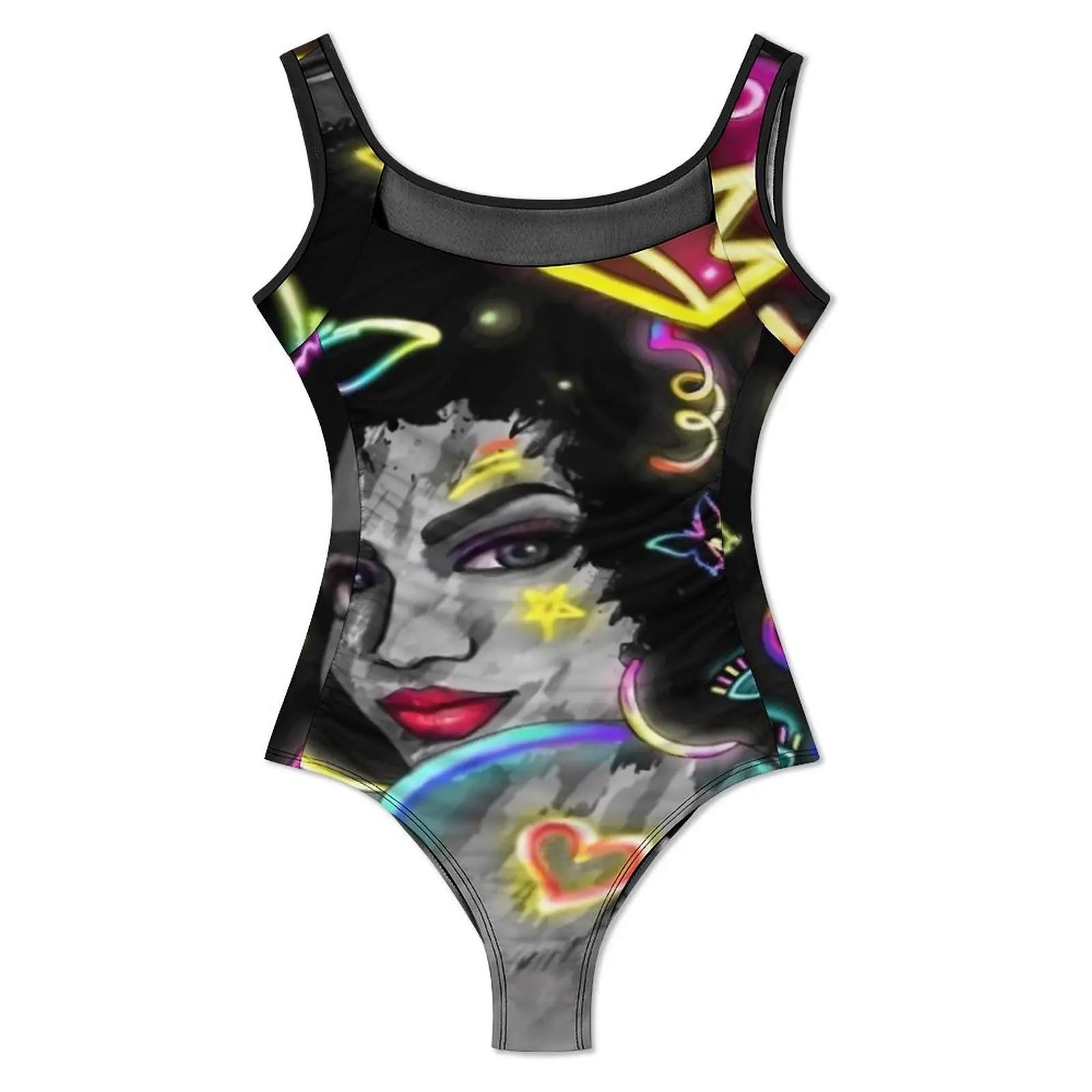 Abstract Ladies Swimsuit Sexy Pretty Afro Girl Woman Swimwear One-Piece Kawaii Bodysuit Beach Push Up Cut Out Bathing Suits