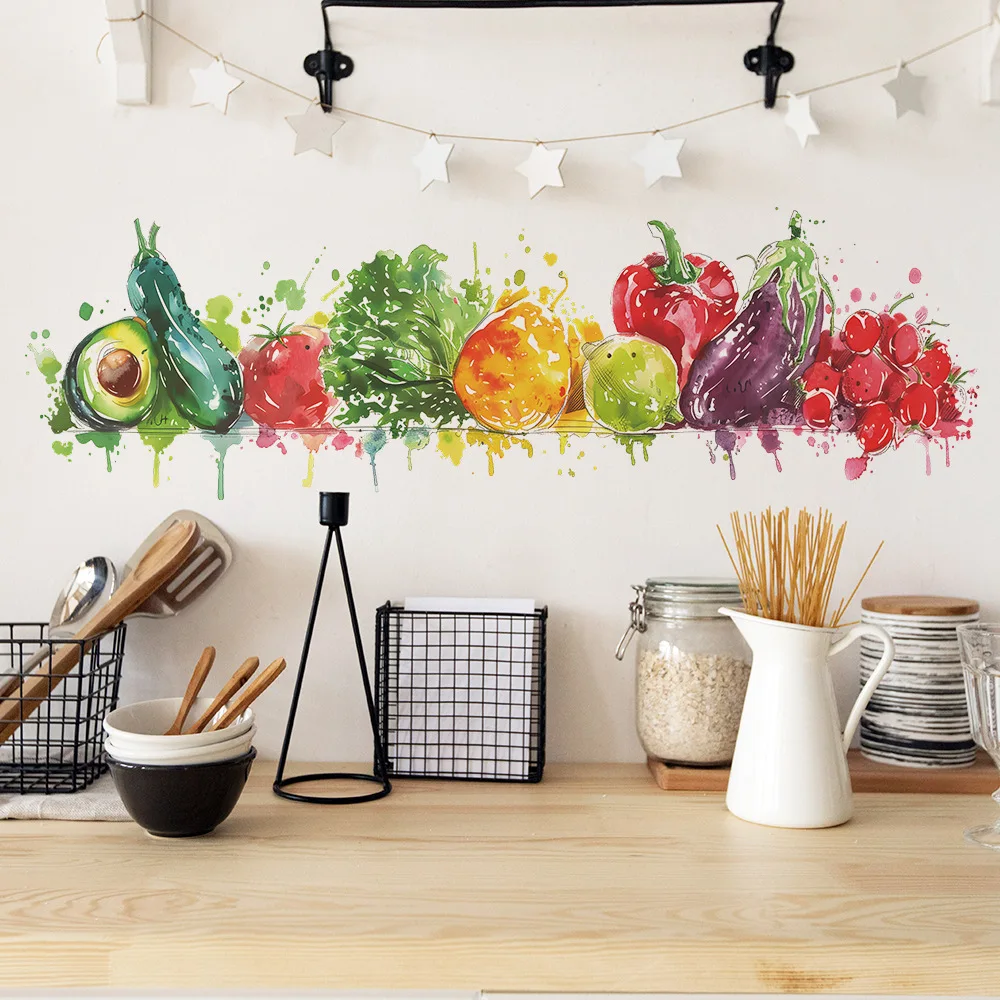 Gekleurde fruit groenten muursticker keuken kamer achtergrond decor behang restaurant woondecoratie zelfklevende stickers