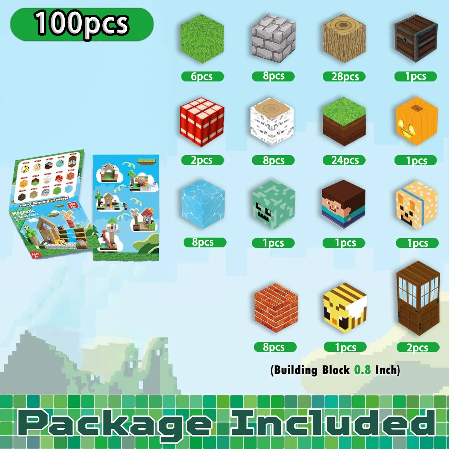 Magnetische bouwstenen Mijnwereld Magnetisch Boshuis Baksteen Kubus Speelgoedset STEM Zintuiglijk 2025 Beste cadeau voor 3+ Jongen Meisje Kind