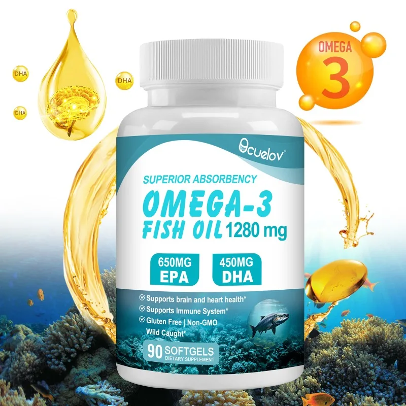 Triple Strength Omega 3 Nutritional Supplement with 650mg EPA 450mg DHA - Brain, Eye, Heart & Immune Health Support -90 Softgels
