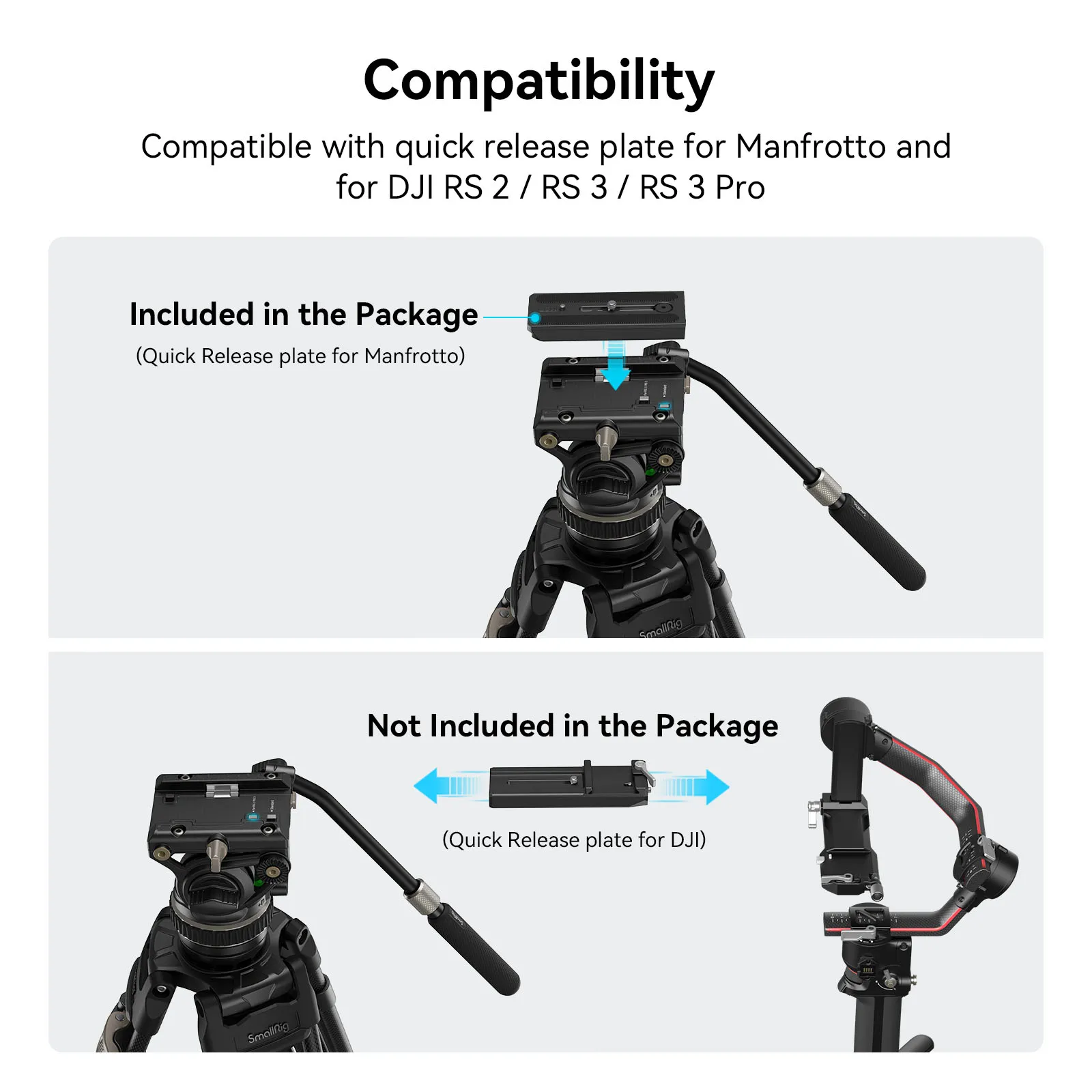 SmallRig DH10 Heavy Duty Tripod Fluid Video Head  with Flat Base Adjustable Handle for Manfrotto Quick Release Plate for DSLR