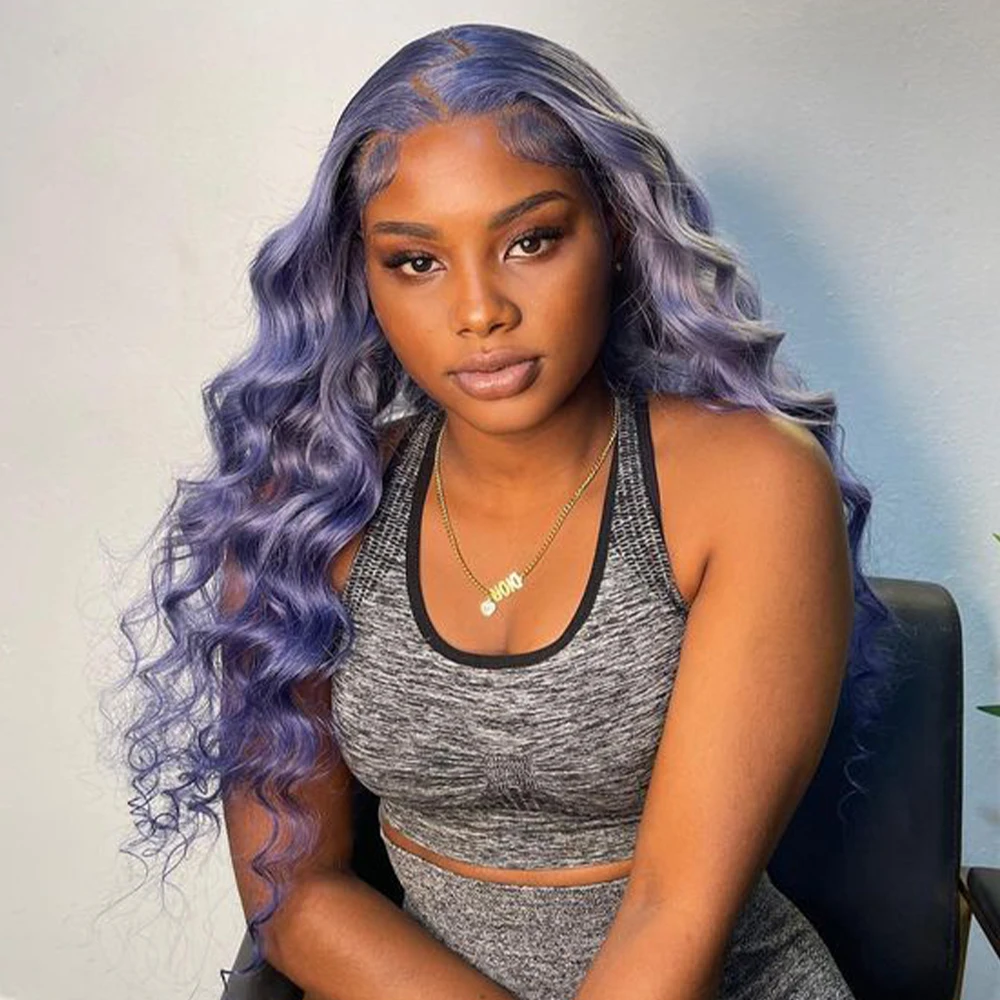 

Ash Purple Glueless Human Hair Wig Body Wave 13x6 13x4 Transparent Lace Front Wig For Women PrePlucked Raw Hair Lace Frontal Wig