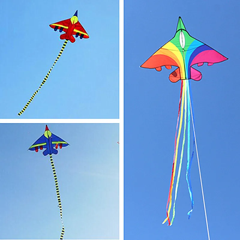 

free shipping rainbow plane kites for children kites flying fighter kite line outdoor airplane kite inflatable show kites wind