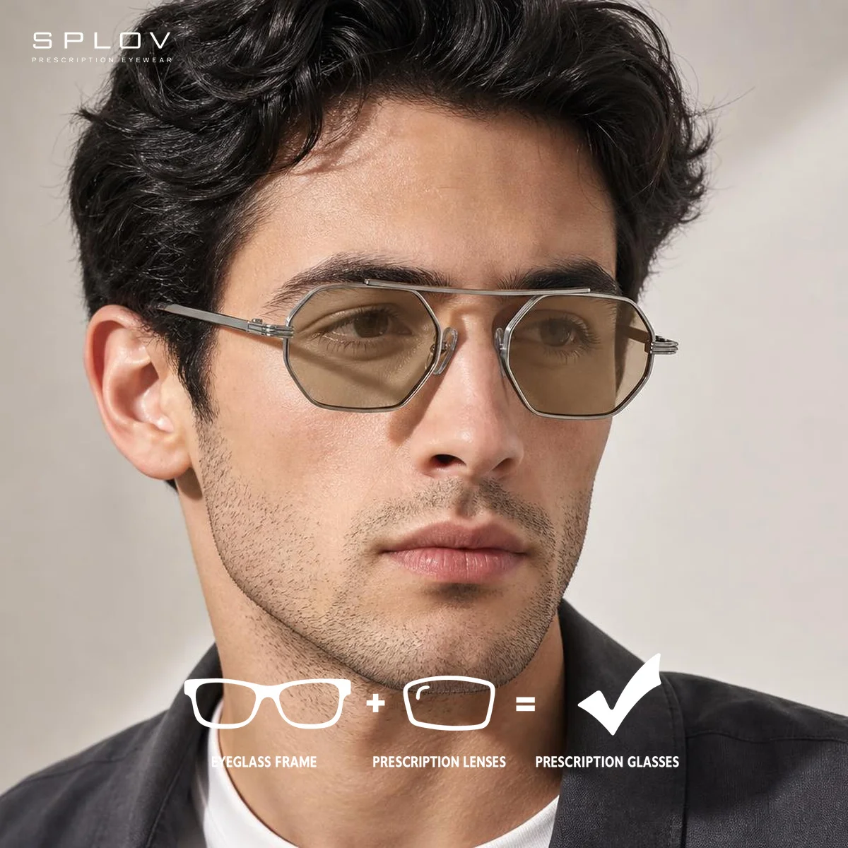 SPLOV Retro Small Metal Prescription Sunglasses for Women UV400 Blue Light Photochromic Tinted Polarized Optical Eyewear Glasses