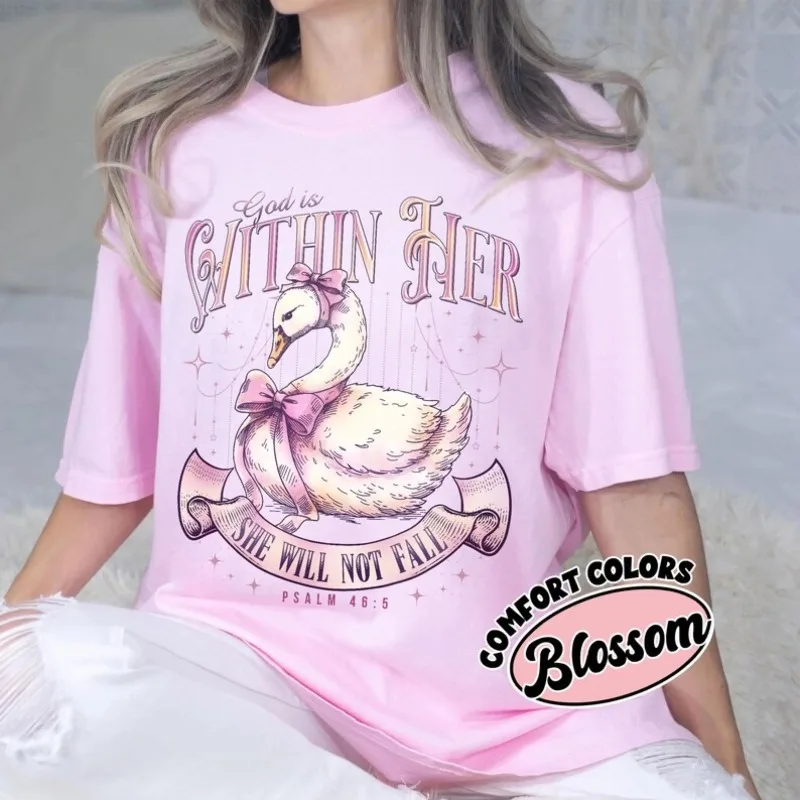God Is Within Her Psalm 46:5  Shirt, She Will Not Fall, Faith Based Christian Aesthetic Shirts, Religious Bible Verse Tee