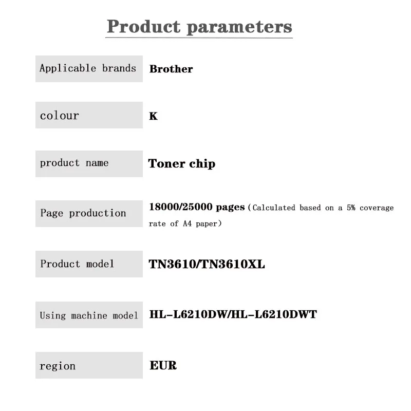 TN3610 TN3610XL 18K/25K EUR Toner Chip  for Brother HL-L6210DW/HL-L6210DWT MFC-L6910DN/MFC-L6915DN/MFC-EX910