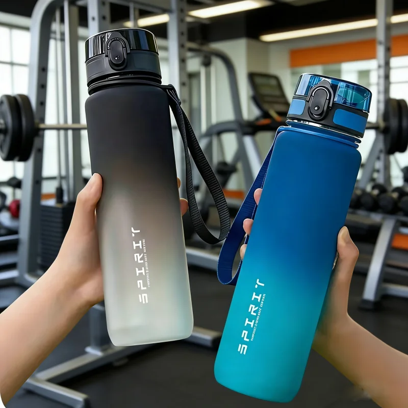 600ml/750ml/1000ml Große Sporttrinkflasche mit Farbverlauf, Plastikbecher für Outdoor, Strand, Reisen, Fitness, tragbar