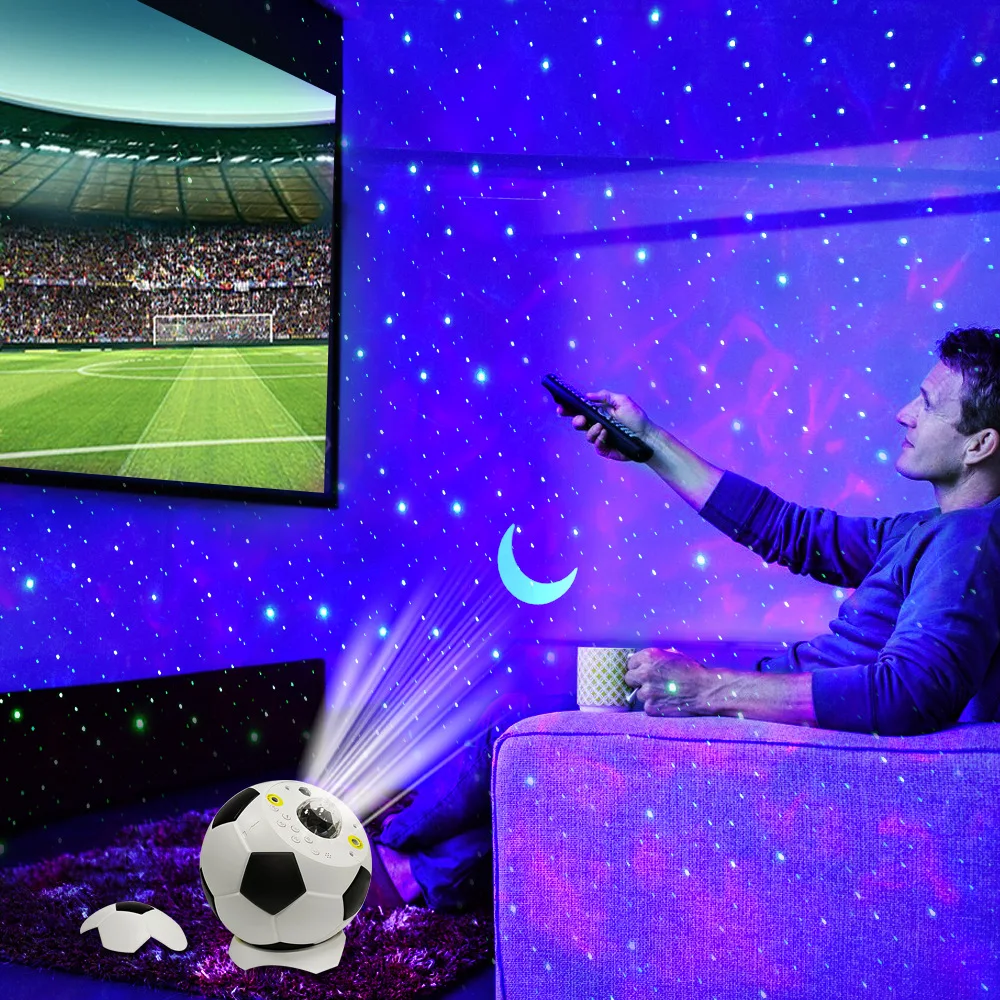 Party Light Football Shaped Laser Light Water Ripple Remote Control Projection Light Starlit Sky Light Holiday Home Decoration