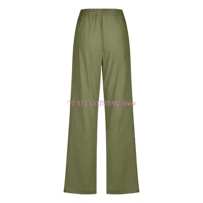 N5KF Cotton Linen Pants for Women Summer Casual High Waist Drawstring Beach Pants