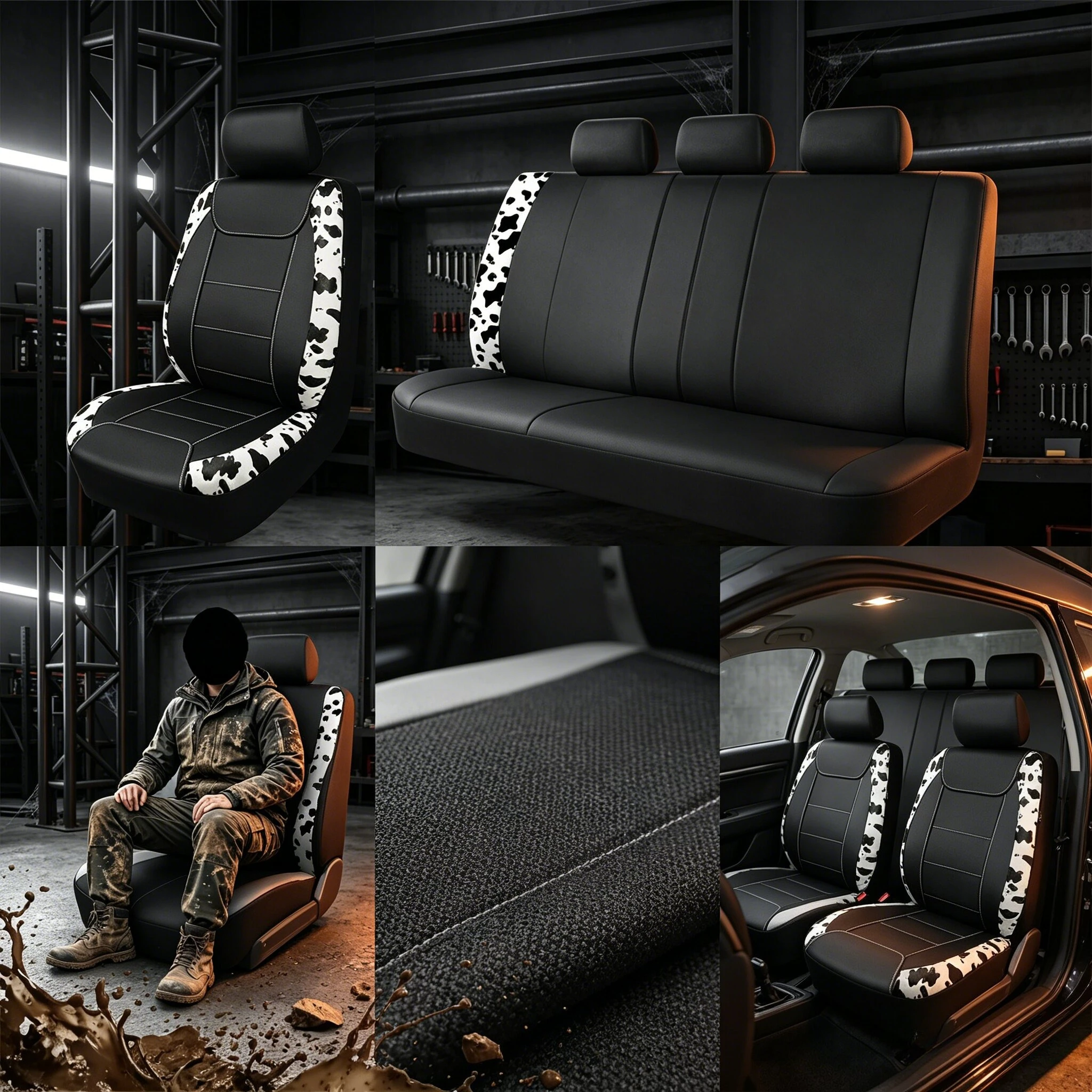 

Cow Print Leather Car Seat Covers Universal Fit For Most Vehicles SUV Truck Van Interior Accessories