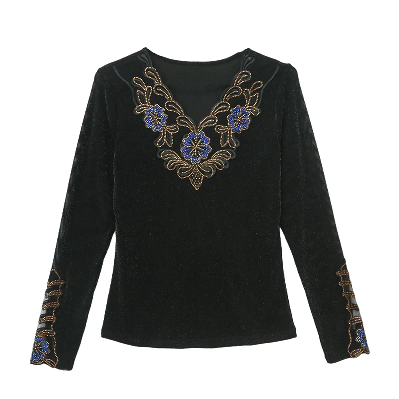 

Новинка,Европейская,Одежда,Футболка,Мода,Сексуальная,В-образный вырез,Блестящая,Бриллианты,Цветок,Пэчворк,Кружево,Женские,Топы,Длинный рукав,Сверление,Титки,1002