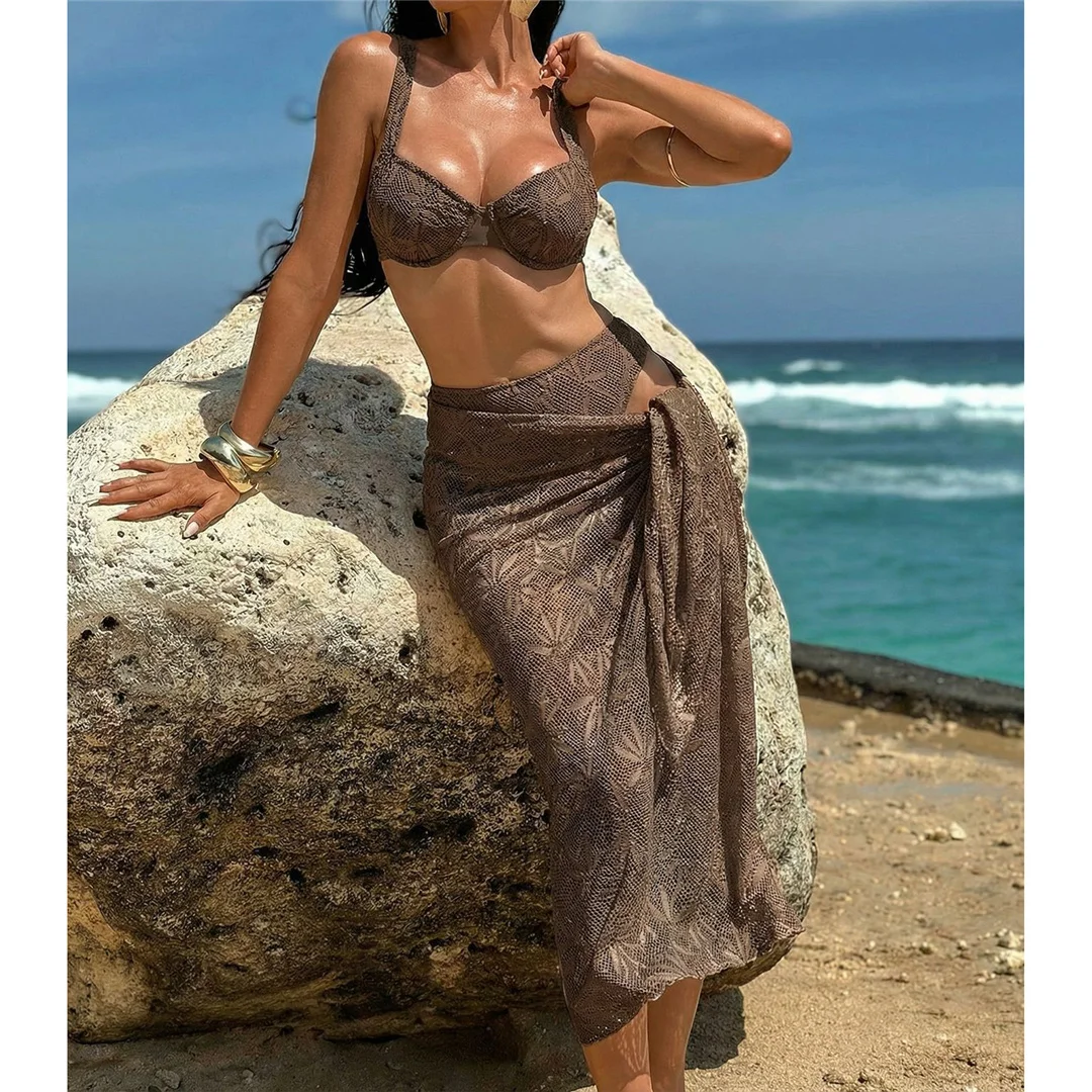 Mit Sarong, Bügel-Bikini, Damen-Badeanzug, Damen-Bademode, dreiteiliges Bikini-Set, brasilianischer Badeanzug, Badebekleidung, Schwimmbekleidung V7936 – Detail 7