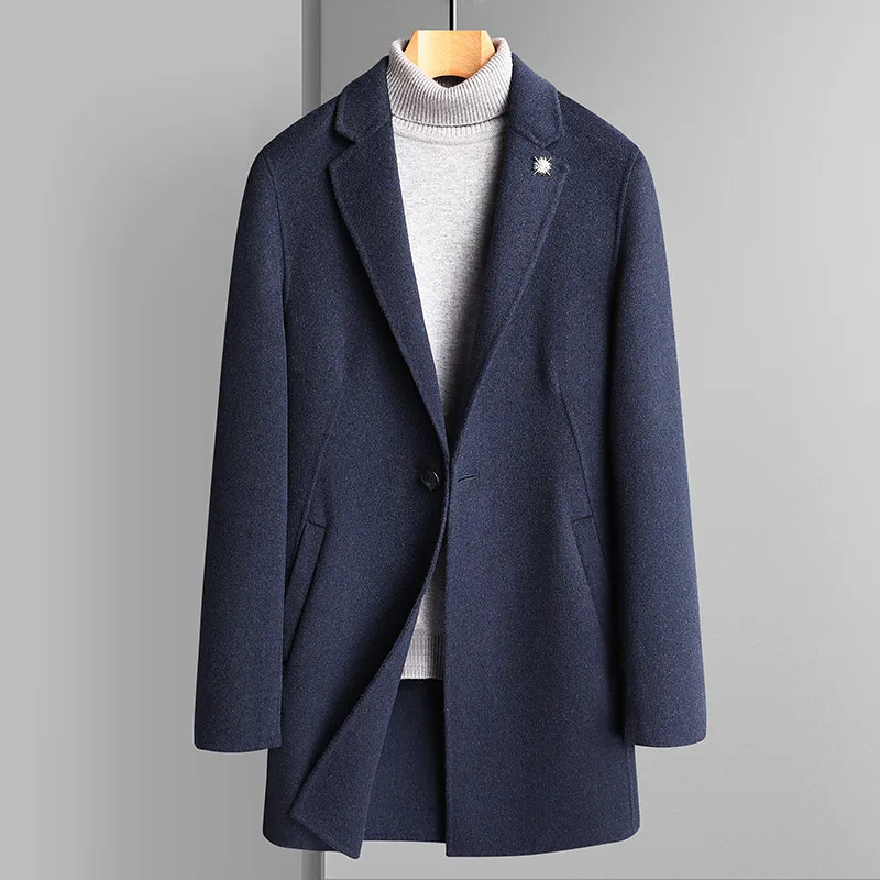 

Premium Wool-Blend Topcoat for Men Black & Blue Notched Collar Overcoat Old Money Style Attire Autumn Winter Cashmere Outfit