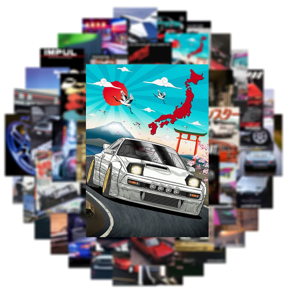 10/30/50PCS Vintage JDM Racing Car Graffiti Stickers for Laptop Skateboard Luggage Bike Waterproof Retro Cool Sticker Decal Toy