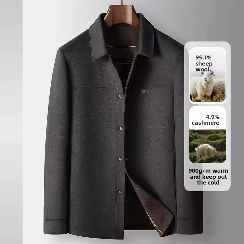 

2025 Autumn/Winter New Men's Woolen Coat with 95% Wool Content, Cashmere Warmth, Light Luxury Business Leisure Woolen Coat