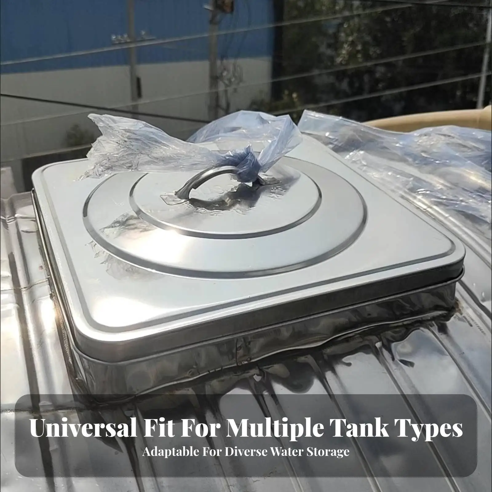Heavy Duty Metal Water Tank Cap for Horizontal Reservoir Anti Rust Cover for Outdoor Bulk Water Storage