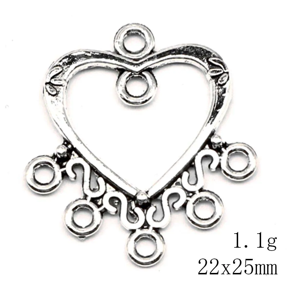 Love Heart Earring Connector Jewellery Making Pendants Accessori For Woman Women Jewelry 22x25mm 10pcs Antique Silver Color