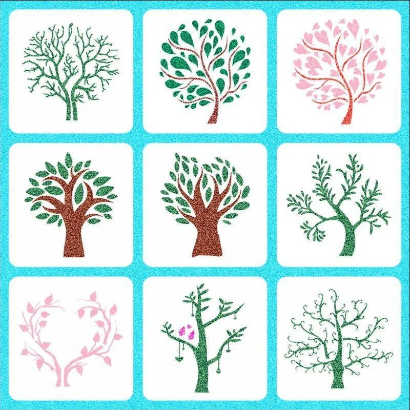 9Pcs/Set 13*13cm Love Heart Tree DIY Layering Stencils Wall Painting Scrapbook Coloring Embossing Album Decorative Template