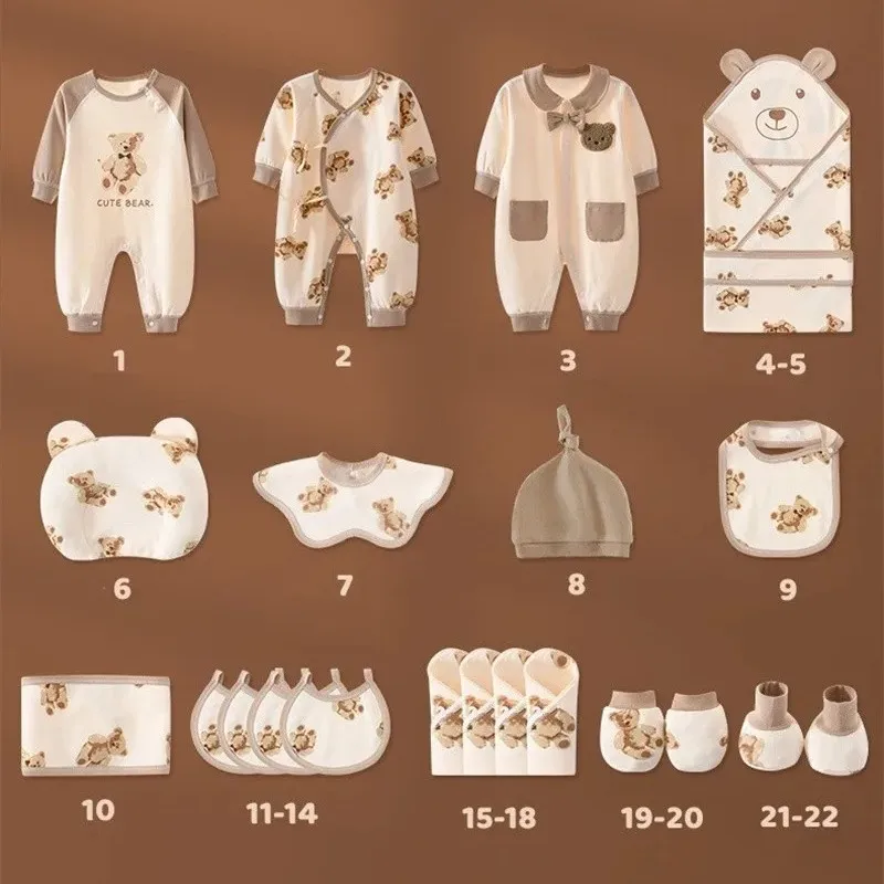 20/22/24/26pcs Cute Bear Newborn Baby Clothes Set 100% Cotton Baby Boy Girl Clothes Suit Newborn Gift Baby Shower Gift No Box